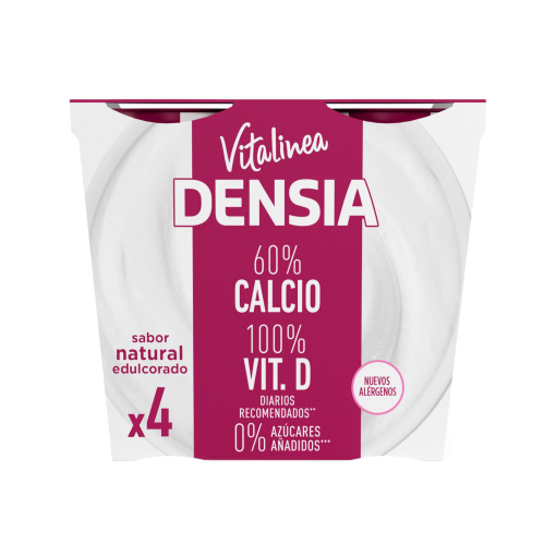 Leche fermentada desnatada edulcorado natural Danone Vitalinea Densia pack de 4 unidades de 120 g.