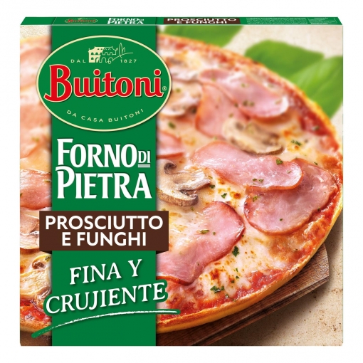 Pizza de jamón y champiñones fina y crujiente Forno Di Pietra Buitoni 350 g.