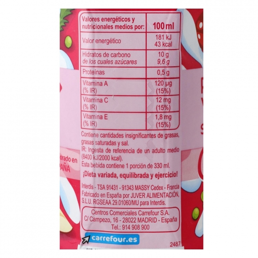 Zumo de frutas y leche Carrefour sabor tropical pack de 3 briks de 33 cl.