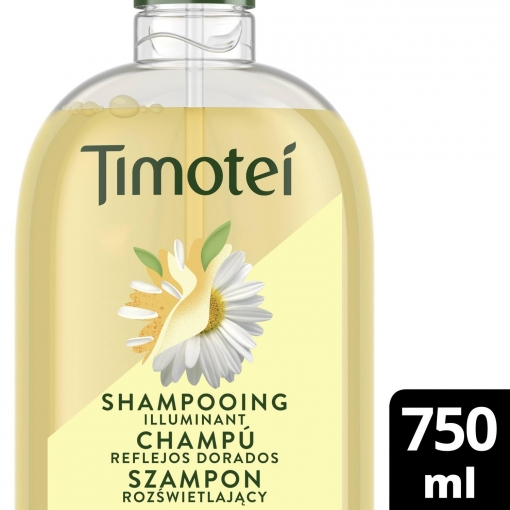 Champú reflejos dorados para cabello rubio con extracto de flor de camomila Timotei 750 ml.