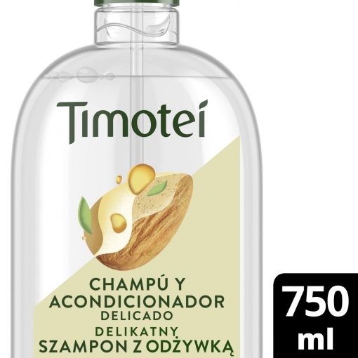Champú y acondicionador delicado para cabello normal con aceite de almendras dulces Timotei 750 ml.