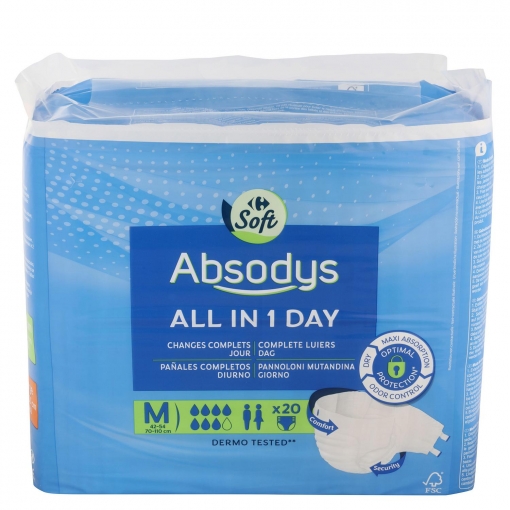 Pañal All In 1 Day talla mediana Absodys Carrefour Soft 20 ud.