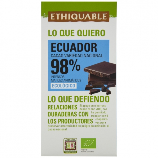 Chocolate negro 98% ecológico Ethiquable 100 g.