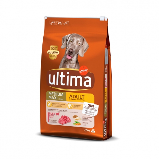 Pienso de buey para perro adulto Medium Maxi Ultima Dog 7,5 Kg.