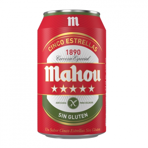 Cerveza Mahou 5 Estrellas especial sin gluten lata 33 cl.
