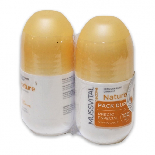Desodorante nature Dermactive roll-on Mussvital pack de 2 unidades de 75 ml.