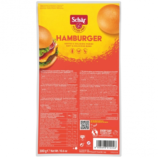 Pan hamburguesa Schär sin gluten y sin lactosa 300 g.