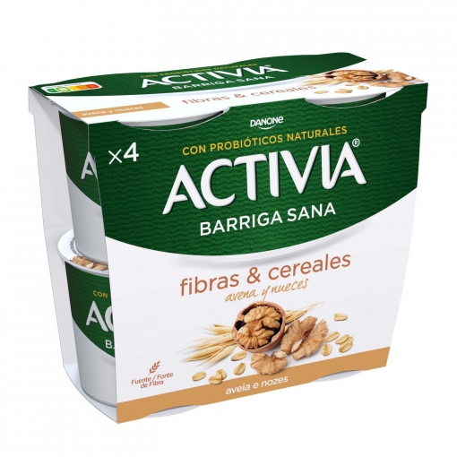 Bífidus de fibras con avena y nueces Danone Activia pack de 4 unidades de 120 g.
