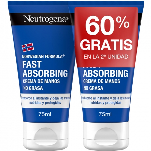 Crema de manos rápida absorción textura ligera Neutrogena pack de 2 unidades de 75 ml.